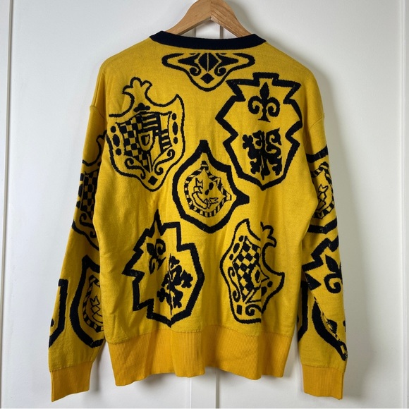 Vintage Virgin Wool Merino Extrafine Yellow Coat of Arms Cardigan - Size 14/16 - Picture 6 of 9